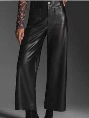 Maeve Black Faux Leather Wide-Leg Pants